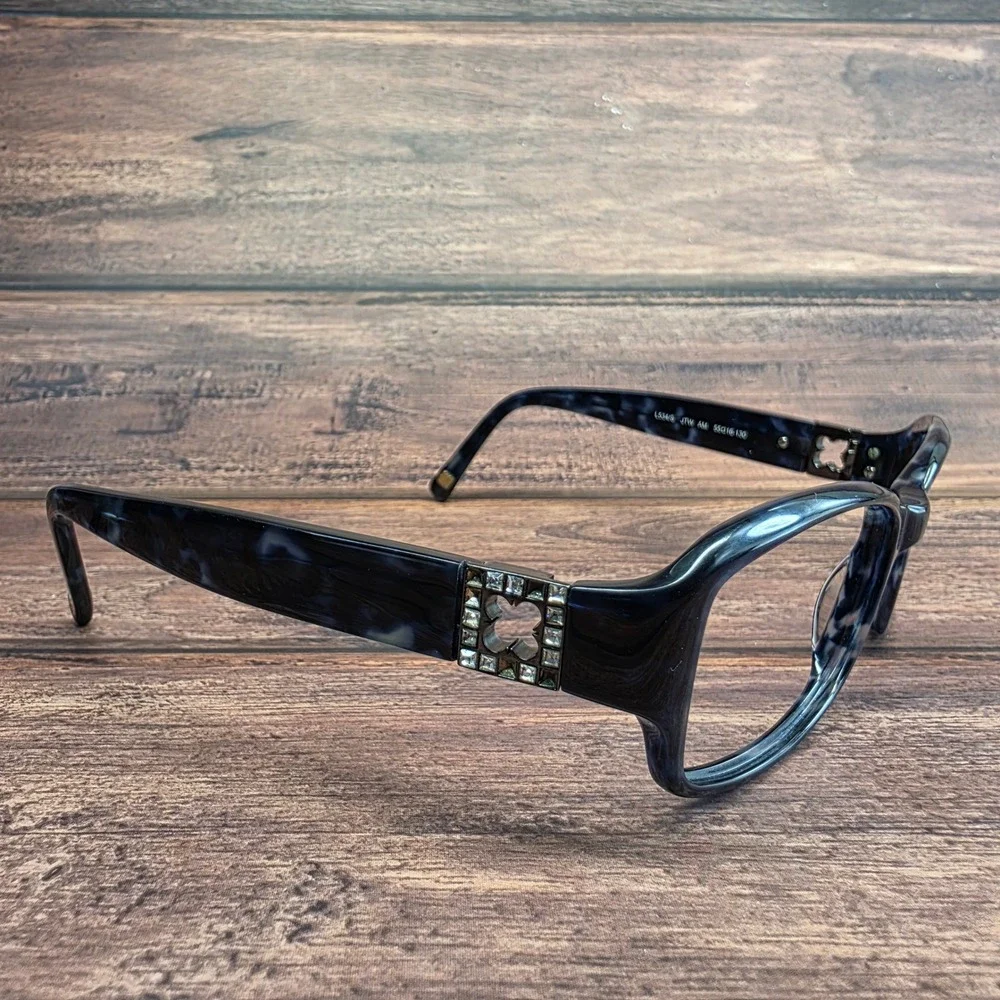 Liz Claiborne L534/S JTW Blue Marble Eyeglasses 55-16-130 Rhinestone Detail